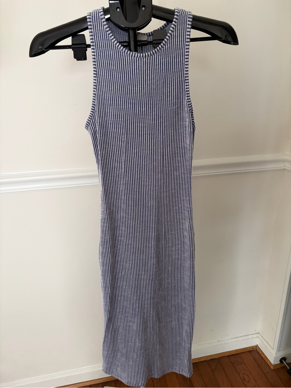 Caution To The Wind Navy and White Stripe Ribbed Tank Dress